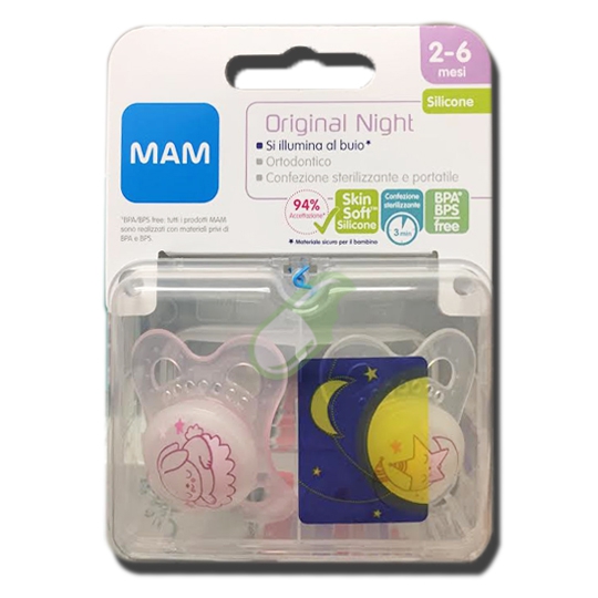Mam Linea Bimbo Succhietto Original Night  2-6 mesi Silikon Seta 2 Pezzi