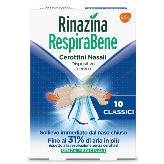 Rinazina Respirabene Cerotti Nasali Classici 10 Pezzi