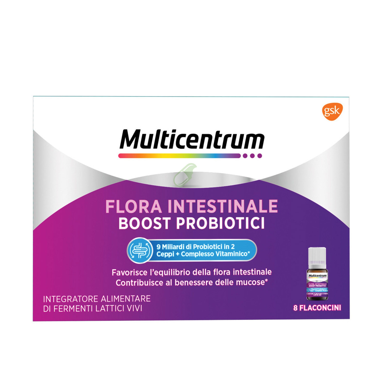 Multicentrum Flora intestinale Boost Probiotici Integratore 8 Flaconcini