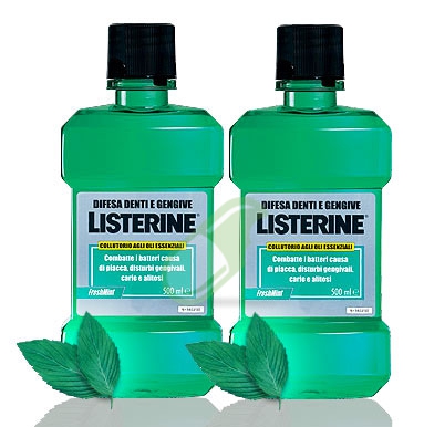 Listerine Linea Igiene Orale Colluttorio Denti e Gengive Menta Forte 2 x 500 ml