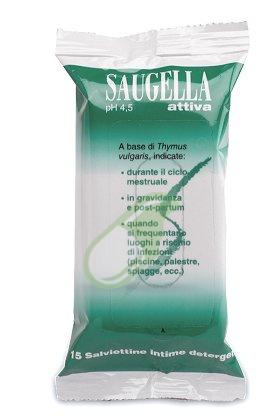 Saugella Linea Attiva Verde Detergente Intimo Delicato 15 Salviettine Morbide