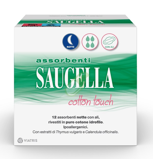 Saugella Linea Cotton Touch 12 Assorbenti Notte con Ali in Puro Cotone