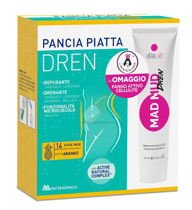 Montefarmaco Pancia Piatta Dren 14 stick pack + Mad Mud Dren 100 ml omaggio