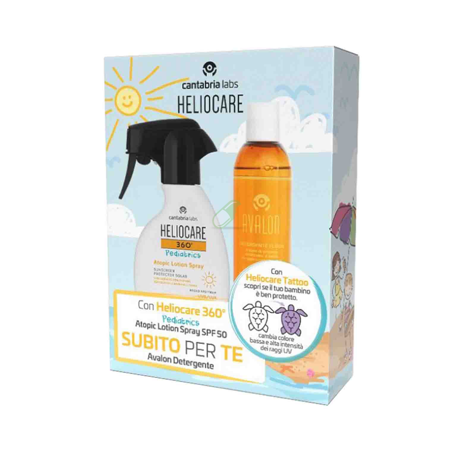 Heliocare Linea 360 SPF 50+Pediatrics Atopic Lotion Spray da 250 ml + Avalon Det