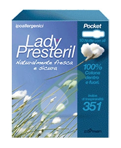 Lady Presteril Linea Pocket Assorbente Puro Cotone 10 Assorbenti Notte con Ali
