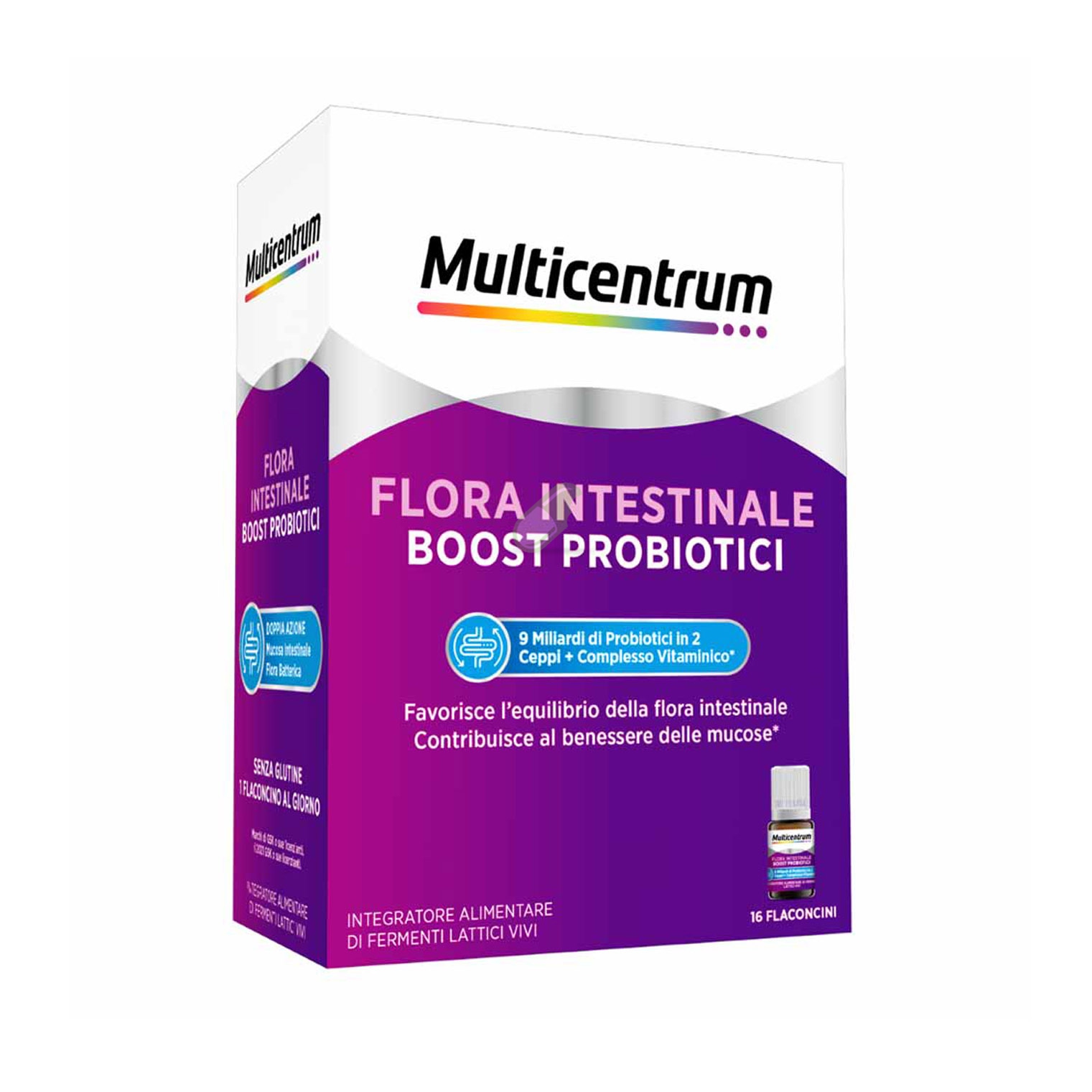 Multicentrum Flora Intestinale Boost Probiotici Integratore 16 Flaconcini