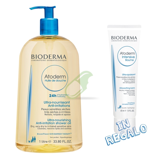Bioderma Atoderm Huile de Douche Flacone da 1 Lt + omaggio Atoderm Intensive bau